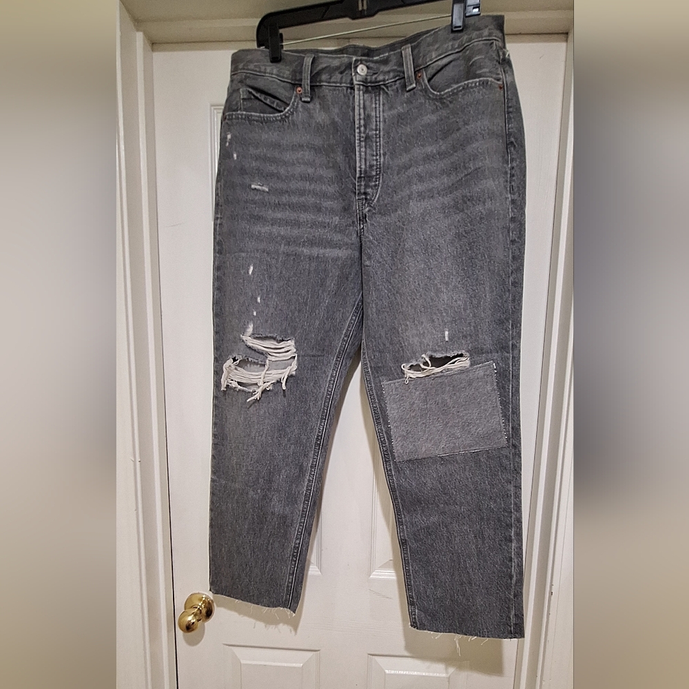 NWOT - Old Navy Extra High-Waisted Button-Fly Sky-Hi Straight Patchwork Sz.14 - Picture 3 of 12
